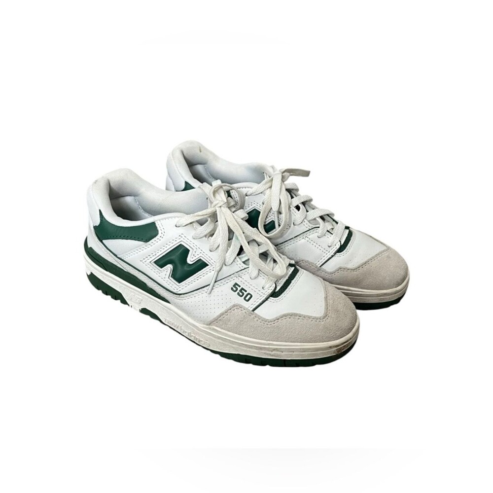 New Balance 550 Sneakers Women's 6.5 White Green Leather Lace Up Athleisure